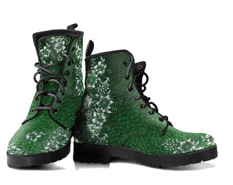 Floral Vegan Leather Boots, Combat Boots Festival Boots Gifts for Girlfriend, Festival Boots