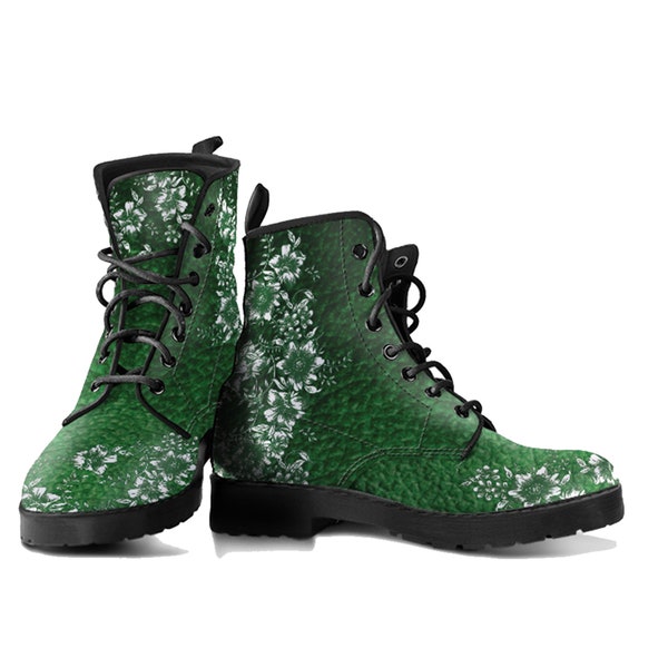 Floral Vegan Leather Boots, Combat Boots Festival Boots Gifts for Girlfriend, Festival Boots