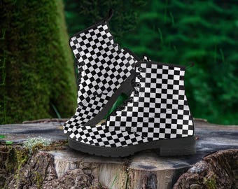 Veganistische leren gevechtslaarzen in grungestijl voor dames, veganistische leren platformlaarzen dames, aangepast cadeau Goth Festival