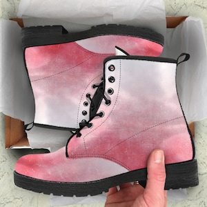 Red Ombre Grungy Leather Boots, Girl Shoes Gifts for Her Vegan Combat Boots Custom Casual Shoes Painted boots