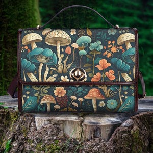 Mystical Mushroom Boho Women&#39;s Vegan Leather Handbag, Mothers Day Gifts for Her Forest Mushroom Bag, Cottagecore Mushroom Bag