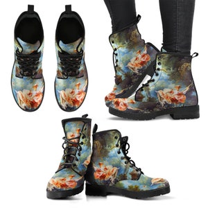 Detailed close-up of boot upper showing pattern, print quality, and color palette