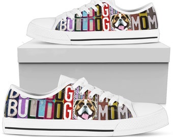 Women's Low Top Canvas Shoes For Bulldog Mom, Animal Lover Gifts for Her Casual Tie Sneakers