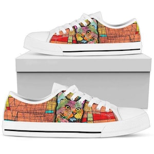 Multi-color Cat Women's Low Top Shoe Low top sneakers White Canvas Sneakers.
