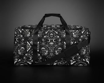 Gothic Skulls Duffle Bag: Black and White Gym Travel Bag