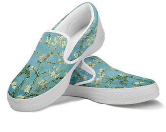 Zapatos sin cordones para mujer con diseño de flor de almendro de Van Gogh: ropa informal inspirada en el arte