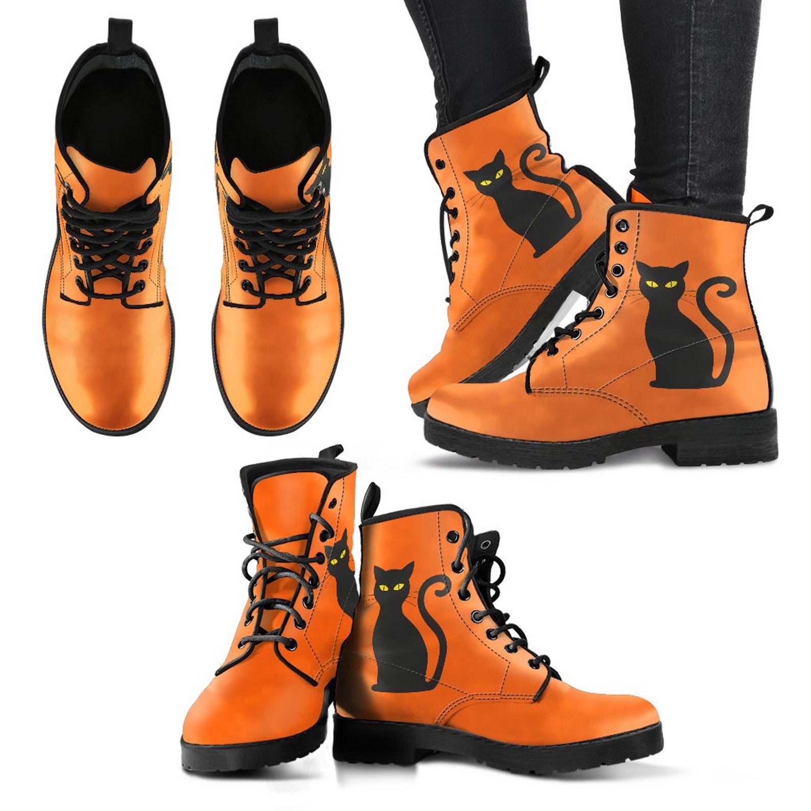 Halloween Cat Orange Women's Boots Womens Fashion Vegan Etsy