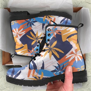 Combat Boots Abstract Palm Leather Boots, Mother's Day Gifts for Combat Cute Shoes