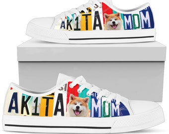 Women's Low Top Canvas Shoes For Cute Akita Mom, Birthday Gifts for Her Casual Tie Sneakers