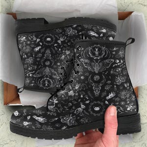 Dark Cottagecore Forest Women&#39;s Vegan Leather Combat Boots, Birthday Gifts for Her, Platform Boots, Gothic Shoes, Casual Boots