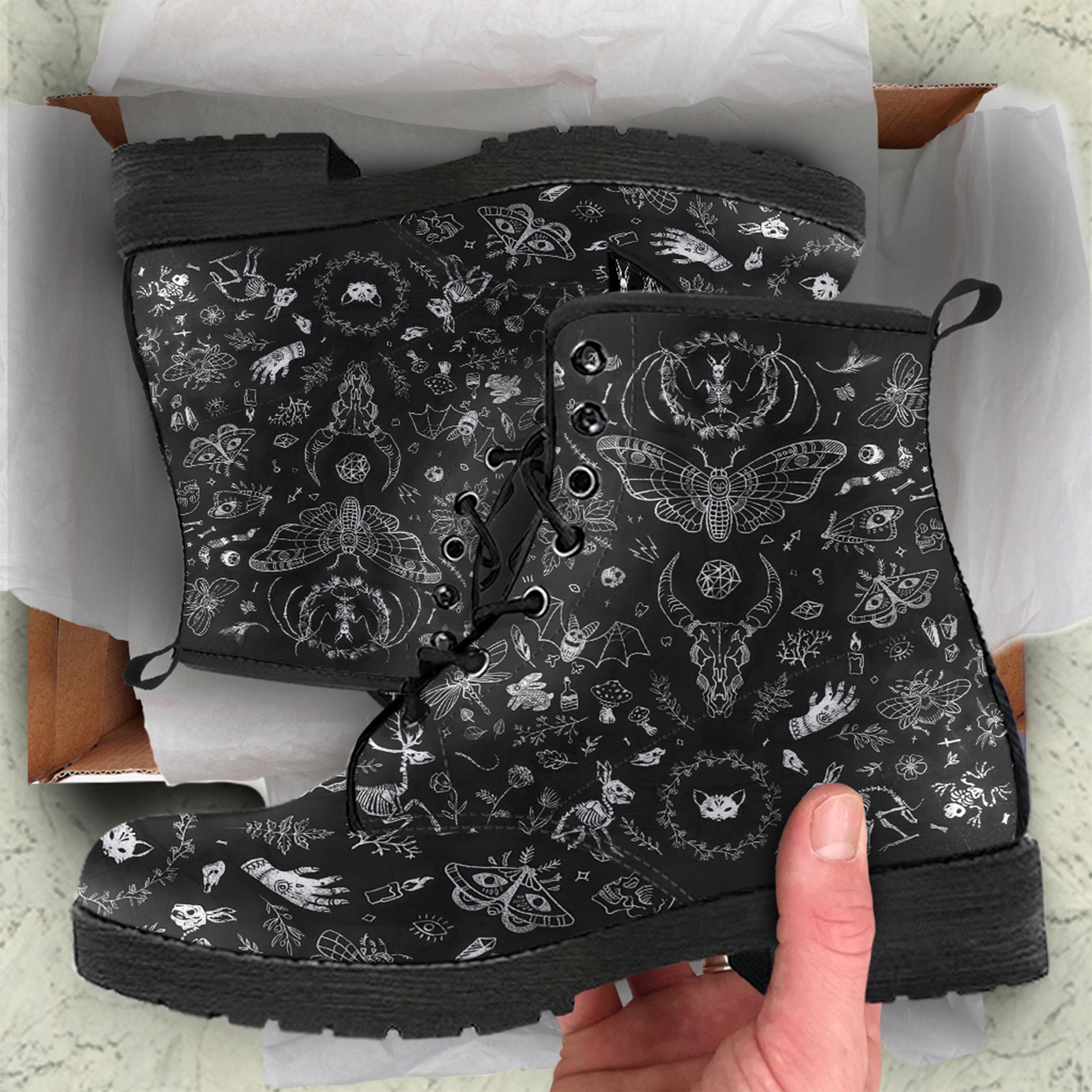 Dark Cottagecore Vegan Leather Combat Boots: Gothic Platform Shoes 