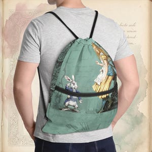 Alice in Wonderland Drawstring Backpack: Travel Gym Bag