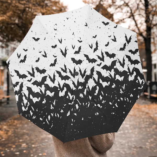 Black And White Bat Umbrella, Gothic Halloween Parasol For Women, Windproof Rain Umbrella, Spooky Custom Umbrella, Goth Gift For Her