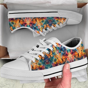 Watercolor Butterfly Low Top Sneakers, Custom Shoes Women Tie Sneakers Painted Shoes Ladies Sneakers
