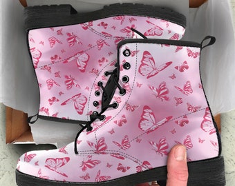 Botas de combate Butterfly de piel vegana: calzado casual para mujer.