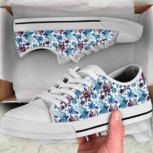 Flower Low Top Sneakers, Custom Shoes Women Birthday Gifts for Her Tie Sneakers Summer Shoes