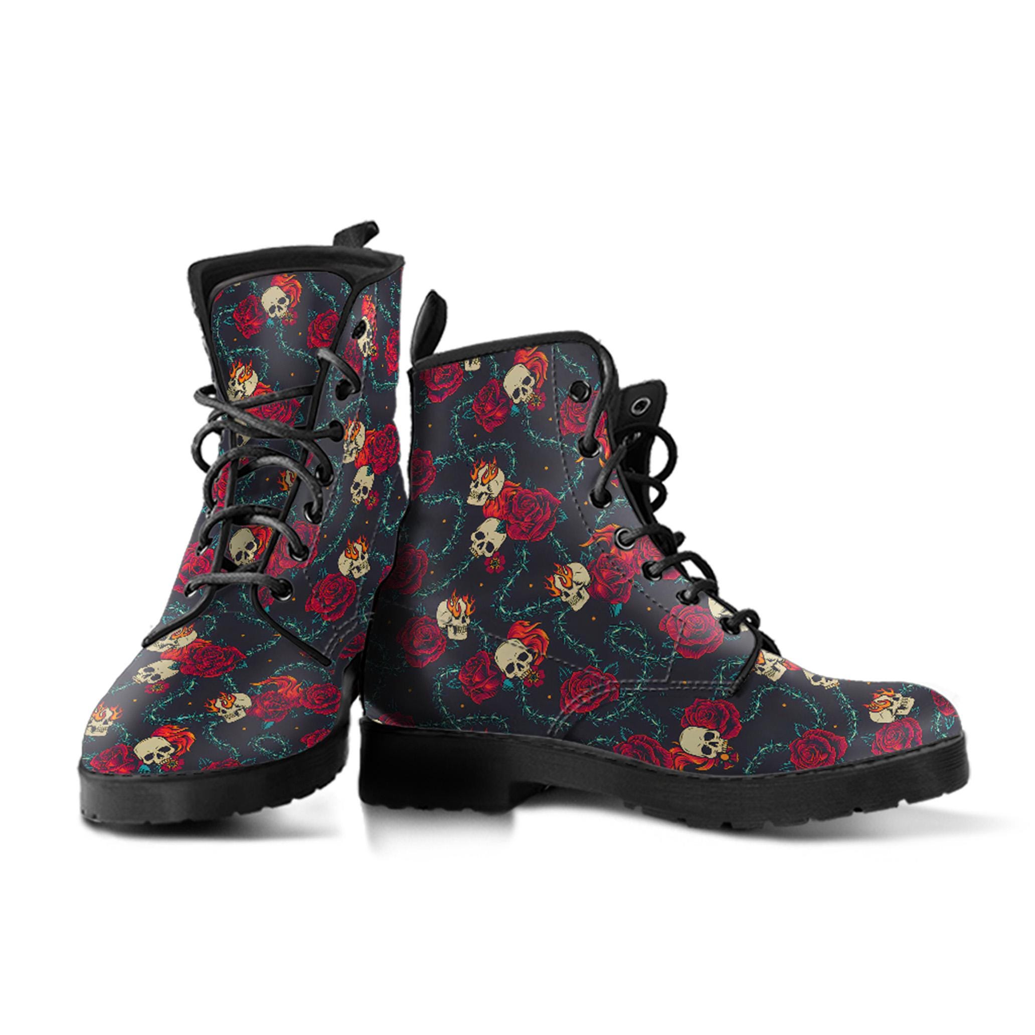 Size 8 Combat Boots with Skull Rose Detail 009_2877a071-e9a2-4437-bd2e-  main image 2