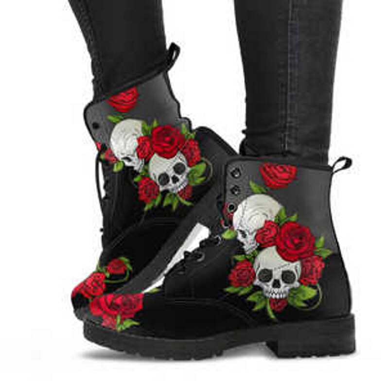 Skulls Red Roses Doc Martens Style Boots Vegan Abstract Arty | Etsy UK