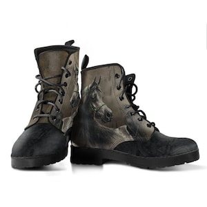 Horse Head Grey Women&#39;s Leather Boots, Ankle Boots For Women, Custom Boots, Handcrafted Boots, Leather Boots, Loving Animals, Horse Design