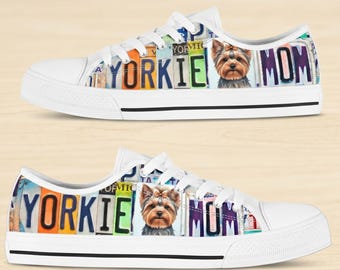 Yorkshire terrier-gåva, canvasskor för hundmamma, registreringsskyltkonst, present till Yorkshire terrierälskare