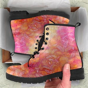 Combat Boots Woman&#39;s Floral Cutom Leather Boots, Mother&#39;s Day Gifts for idea Unique Cute Shoes