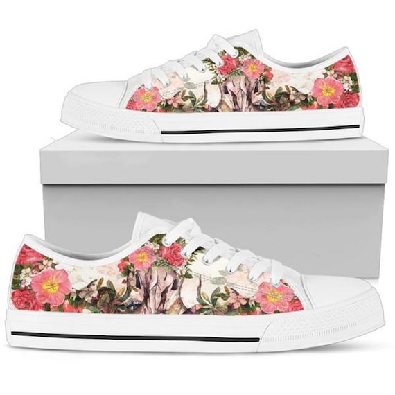 White pink floral pattern print lace up shoe sneaker | Womens sneakers  shoes online 2426WS