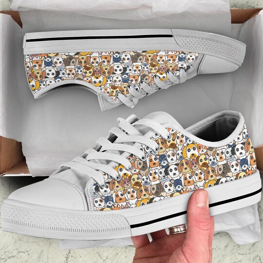 Women's Cute Dog Low Top Sneakers, Mother's Day Gifts for Cute Shoes, Converse Shoes