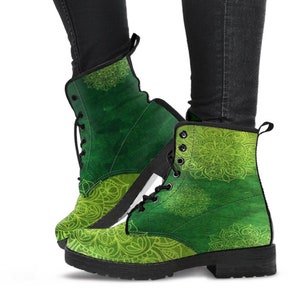 Combat Boots Emerald Mandela Boots, Men&#39;s and Women&#39;s Boots, Vegan Leather Fashion Hippie Boots