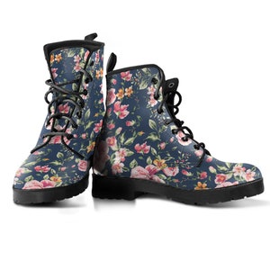 Combat Boots  Floral Pattern Handcrafted Classic Boots,   Women&#39;s Boots Birthday Gifts For Her, Lace Up Boots