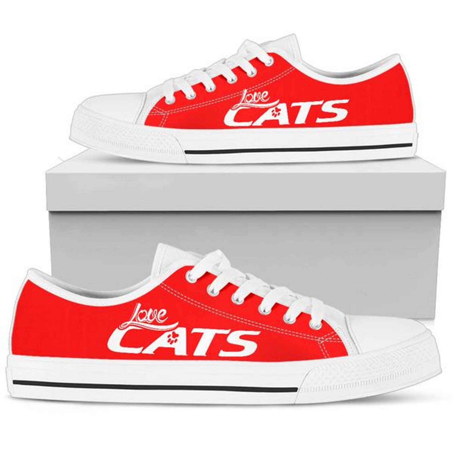 Love Cats Red Women's Sneakers Painted Sneakers Vintage Etsy UK