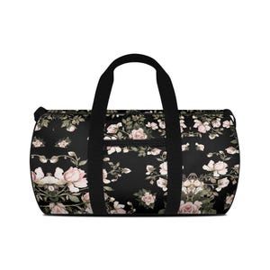 Bolsa de viagem floral preta: bolsa feminina para o fim de semana, academia ou acampamento