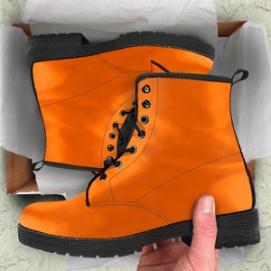 Bottes en cuir végétalien orange pacifique, cadeaux de fête des mères pour elle, chaussures de combat, bottes décontractées à plateforme