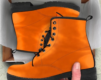 Pacific Orange Vegan Leather Boots, Mother's Day Gifts for Her Combat Shoes Platform Casual Boots