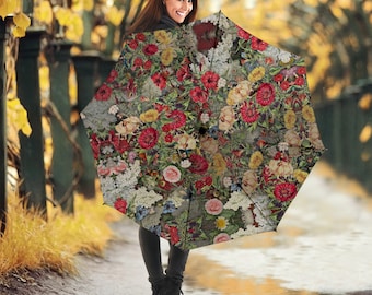 Vintage Flower Print Umbrellas, Custom Large Umbrella Birthday Gİfts for Girl Windproof Umbrella