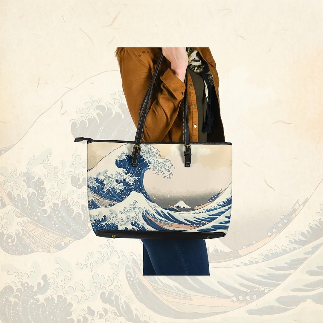 Wave off Kanagawa Tote Bag, Vegan Leather Travel Crossbody - Etsy
