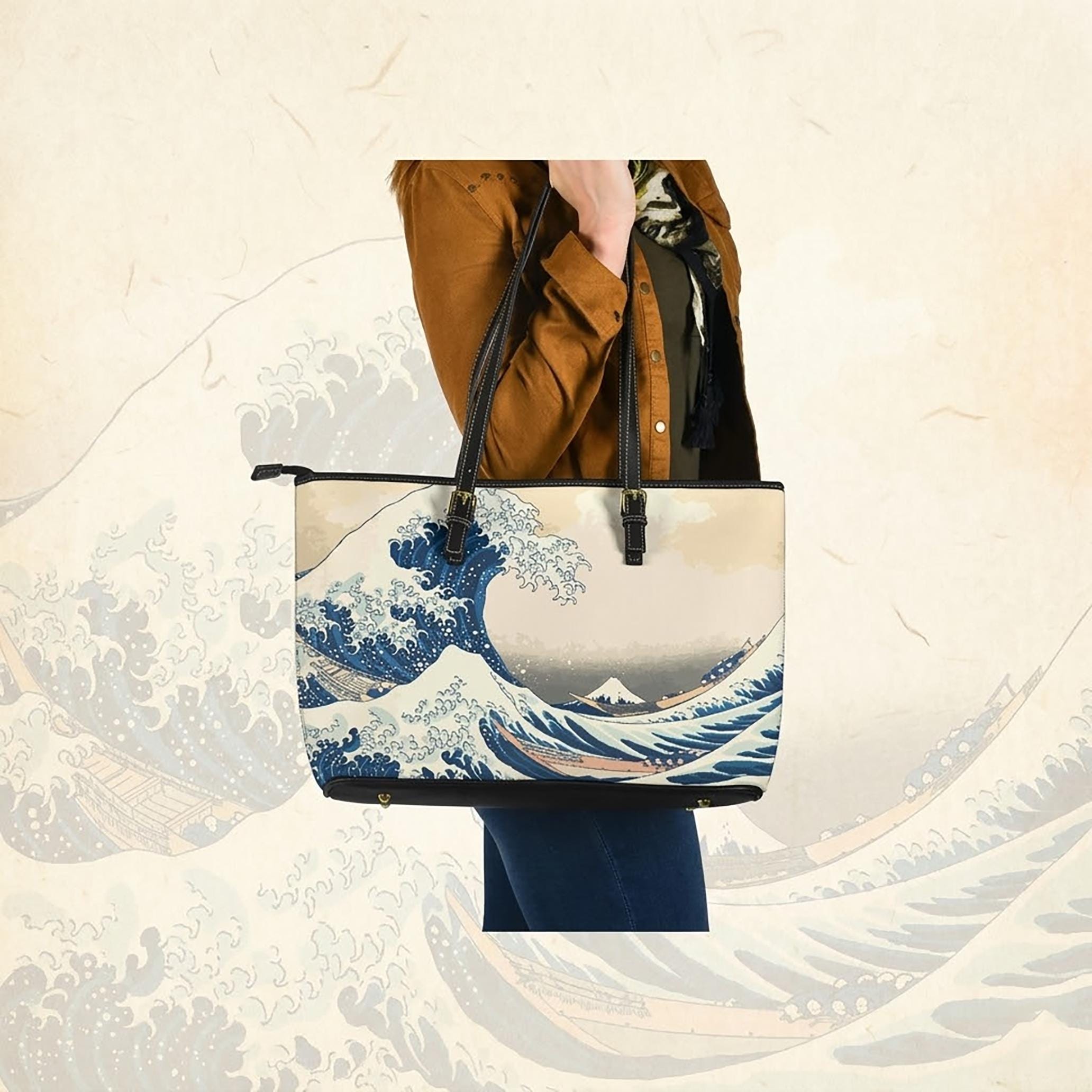 Wave off Kanagawa Tote Bag, Vegan Leather Travel Crossbody - Etsy