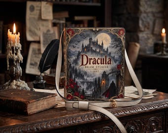 Dracula Book Purse, Bram Stoker Book Bag, Gothic Vampire Crossbody, Dark Academia Book Bag, Gift for Book Lover