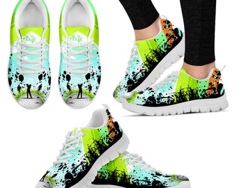 Green Women's Running Sneakers, Mother's Day Gifts for idea Custom Cute Casual Shoes