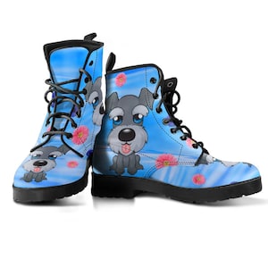 Stivali da combattimento Schnauzer Blossoms da donna, stivali in similpelle, stivali con plateau,