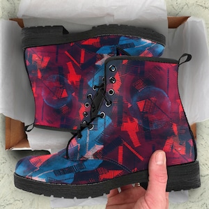 Combat Boots Unisex Abstract Leather Custom Boots,   Birthday Gifts Combat Cute Shoes