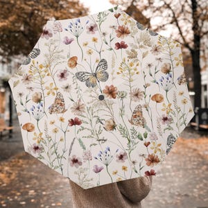 Paraguas Tiny Bloom Watercolor Butterfly, Regalos de Cumpleaños para Niñas, Paraguas de Poliéster Personalizado