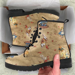 Combat Boots Alice in wonderland Custom Vegan Leather Boots, Alice Gifts for idea Casual Cute Shoes