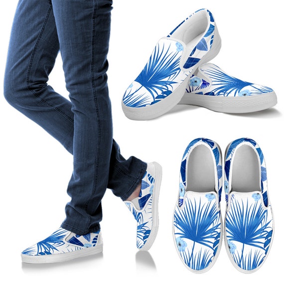 Women s Blue Tropical Custom Slip Ons Mother s Day Gifts Birthday Summer Deck Style Shoes Etsy Canada