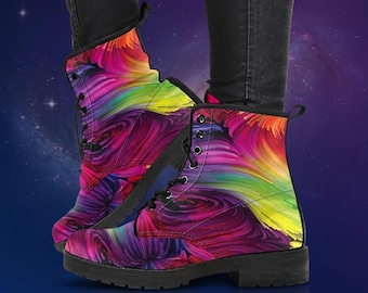 Colorful Vegan Leather Combat Boots: Spiritual Lace-Up Shoes