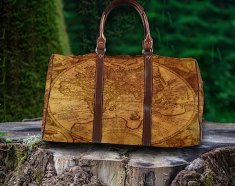 Old World Map Travel Bag, Weekend Bag, Gym Carry-All, Gift for Her, Weekender, Bridal Party Tote