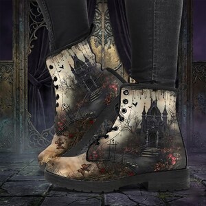 Veganistische leren gevechtslaarzen Butterfly Goth: uniseks schoenen voor volwassenen
