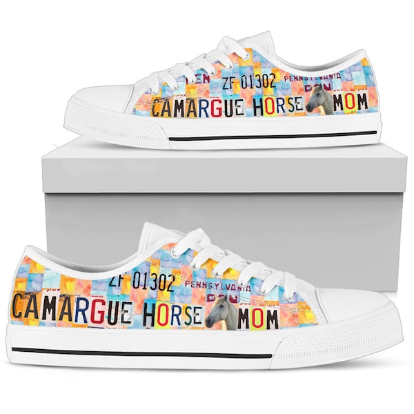 Chaussures personnalisées basses en toile pour femmes pour maman cheval de Camargue, cadeaux d'anniversaire pour elle, baskets décontractées à cravate