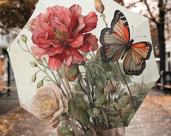 ボタニカルバタフライポリエステル傘：カスタムレインアクセサリー