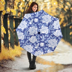 Parapluies à imprimé pivoines et oiseaux, cadeaux d&#39;anniversaire pour elle Parapluie pluie élégant, parapluie en polyester