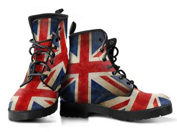 Vegan Leather, Boots, Custom Made to Order, Gift for Her, British Flag Women&#39;s Leather Boots, &quot;Vegan-friendly&quot; Union Jack Boots